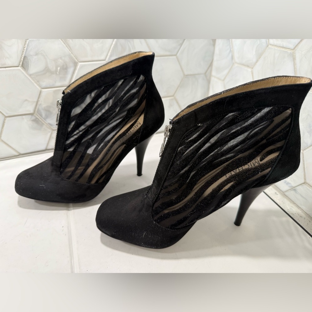 Michael Kors Fulton Black Suede & Mesh Bootie Size 8.5 Stiletto Boots Zippered - Picture 4 of 10